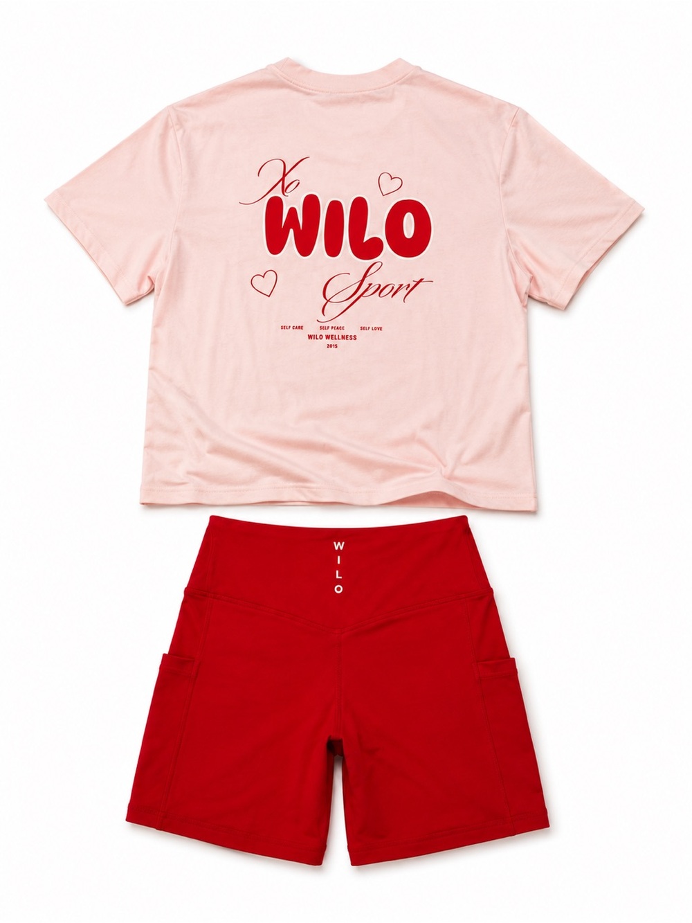 Wilo The Label Sport Oversized Graphic Tee & Biker Short Set Pink Red S NWT - Picture 2 of 8